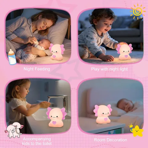 Vista 8 de Luz nocturna para niños con altavoz inalámbrico, portátil de 7 colores, lámpara de noche de tacto cálido regulable con control remoto, máquina