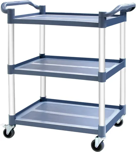 Vista 8 de Carros utilitarios de plástico con ruedas, carrito de restaurante de 3 niveles, carrito de servicio de alimentos resistente 420 libras, carrito