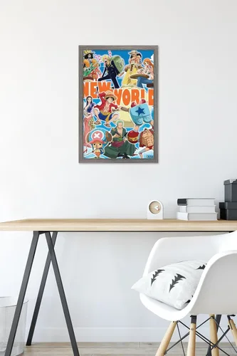 Vista 6 de Trends International One Piece - Póster de pared New World, 22.4 pulgadas de largo x 14.7 pulgadas, versión enmarcada en madera de granero