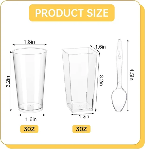 Vista 6 de mwellewm 150 paquetes de mini tazas de postre con cucharas, tazas de postre de plástico transparente de 3oz para postres tipo parfait para fiestas