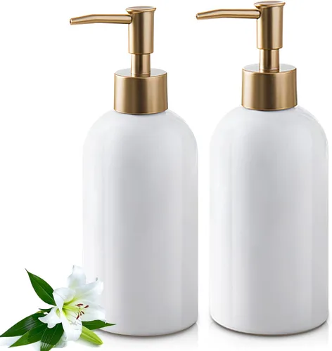 Vista 9 de Dispensador de jabón para platos recargable dorado para fregadero de cocina, botella dispensadora de jabón de manos para fregadero de encimera