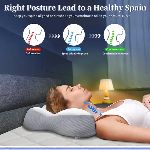 Vista 7 de Almohada cervical para cuello y hombro, almohada ergonómica para dormir lateral para soporte del cuello, almohadas de espuma viscoelástica