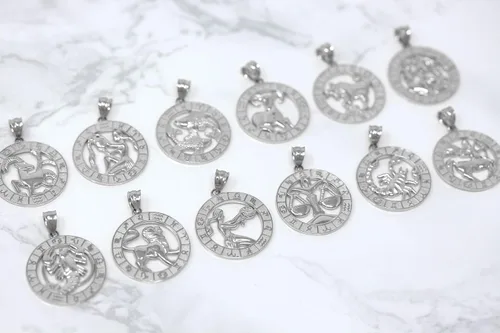 Vista 4 de Collar con colgante del zodiaco de plata de ley