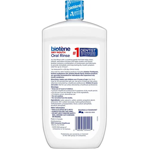 Vista 9 de Enjuague bucal Biotene para boca seca, refresca el aliento y tratamiento para boca seca, sabor menta fresca - 2x33.8 fl oz