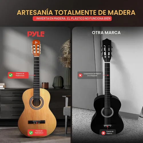 Vista 4 de Pyle Beginner Acoustic Guitar Kit, 4/4 Full Size All Wood Instrument with Full Accessory Kit, Picks, Shoulder Strap, Carry Case, Cleaning Cloth