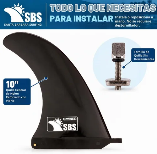Vista 5 de SBS - Aleta central de 10 pulgadas para longboard, tabla de surf y SUP, caja de aletas central estándar, incluye tornillo y placa de aleta sin