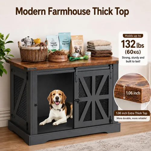 Vista 2 de Muebles de jaula para perros de 40 pulgadas con puertas correderas para Negro