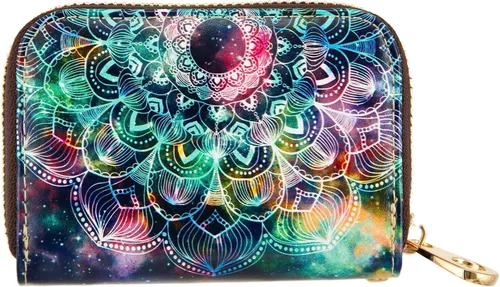 Vista 9 de AIRMORS Tarjetero para mujer con cremallera de cuero con cierre RFID bloqueo llavero (AA Mandala in the Galaxy)
