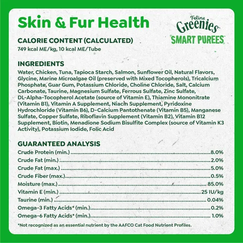 Vista 6 de Greenies Feline Smart Purees Skin & Fur Health - Golosinas lamibles para gatos con salmón real, tubos de 0.49 onzas, 20