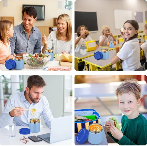 Vista 6 de HWONMTE Termo de sopa de 10.5 onzas para comida caliente, para niños y adultos, tarro de alimentos aislado con asa ancho de boca, recipientes de Azul