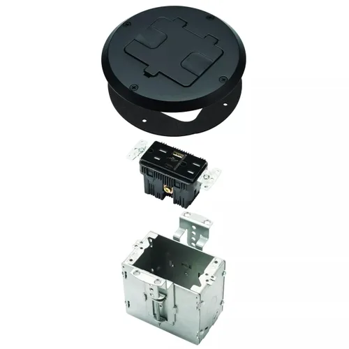 Vista 10 de RACO 6239BK Kit de piso con dispositivo dúplex empotrado 15A TR y caja de acero ajustable, 1-Gang, negro