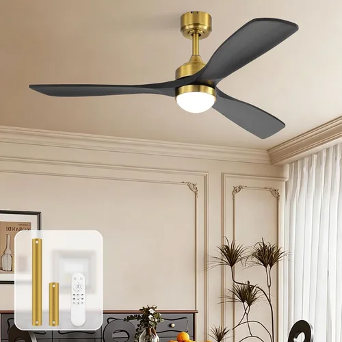 Vista 10 de Sofucor Ventiladores de techo inteligentes de madera de 52 pulgadas, montaje empotrado y montaje de varilla descendente, 3 aspas de madera