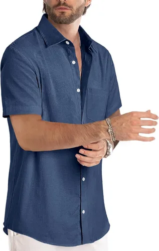 Vista 131 de JMIERR Camisas de vestir a rayas con botones y manga corta para hombre