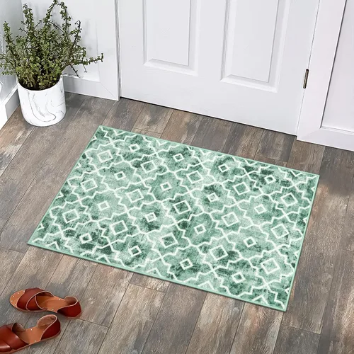 Vista 10 de Moynesa Alfombra marroquí lavable de 2 x 3 pulgadas, pequeña, azul, para cocina, baño, suave, antideslizante, de pelo bajo, moderna, geométrica