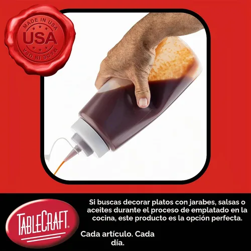 Vista 3 de Tablecraft Botellas de plástico exprimibles para condimentos, restaurante de uso comercial, boca ancha de 2.087 in, punta de cono con tapa atada