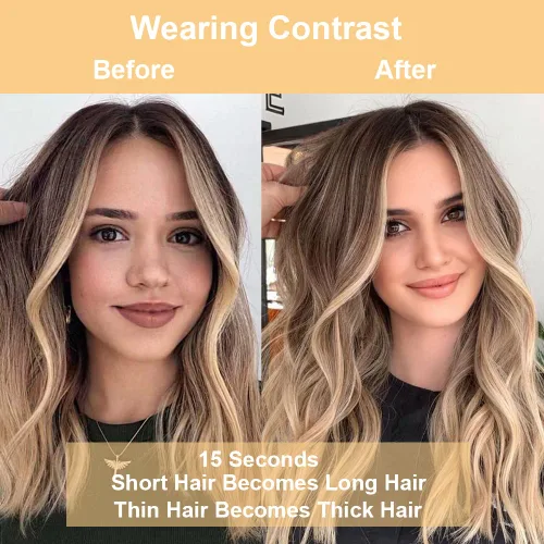 Vista 6 de Extensiones de cabello ondulado largo con clip, 4 piezas de extensiones de cabello sintético grueso con clip, para mujer (#4)