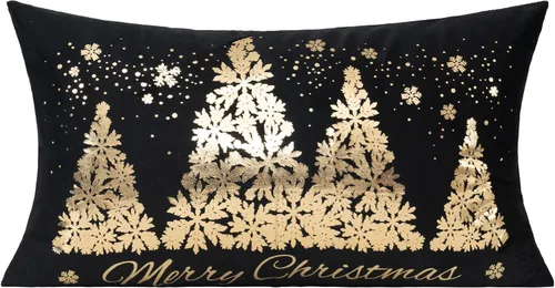 Vista 3 de All Smiles Fundas de Almohadas Decorativas Negras de Navidad Doradas Fundas de Navidad Decoraciones 12X20 Juego de 2 Decoración Interior Hogar