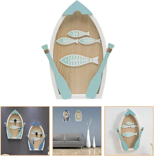Vista 6 de BESPORTBLE 1 caja para llaves de madera costera, organizador de llaves costero, ganchos de pared mediterráneos, soporte para llaves de pared