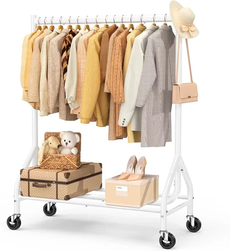 Vista 16 de EAGMAK - Perchero resistente para ropa con capacidad de carga de 420 LBS, perchero enrollable para ropa con ruedas bloqueables, perchero de metal