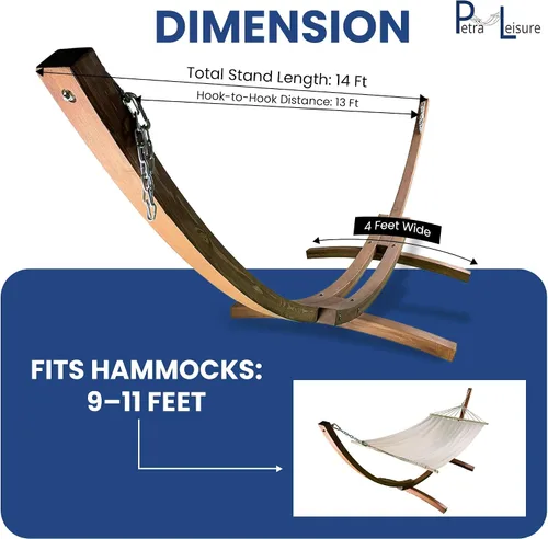Vista 4 de Soporte para hamaca de arco de madera tratada al agua de 14 pies + cama hamaca premium acolchada, doblemente acolchada. Cama para 2 personas. Beige