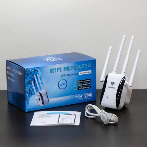 Vista 5 de Extensor WiFi repetidor WiFi amplificador de señal para área de hasta 10000 pies cuadrados y 50 dispositivos, antena WiFi externa x 4, puerto RJ45 x