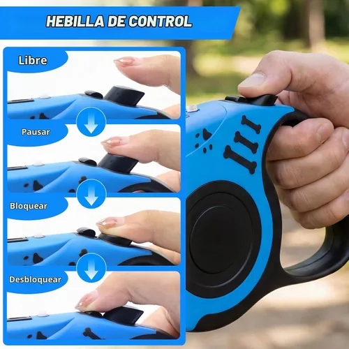 Vista 5 de Correa retráctil para perro con linterna recargable USB para paseos nocturnos, correa telescópica automática de tractor de 16 pies para perros Azul