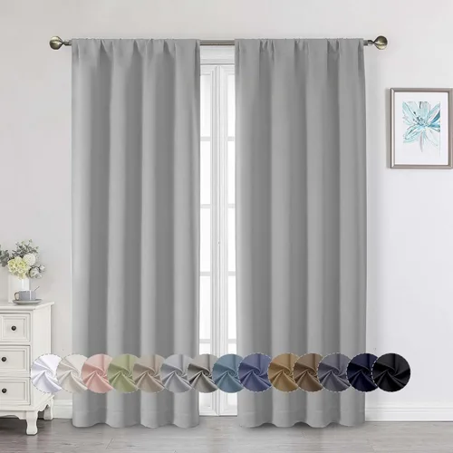 Vista 121 de Cortinas opacas para dormitorio, sala de estar, juego de 2 paneles de 54 pulgadas de largo, cortinas de oscurecimiento de habitación con aislamiento