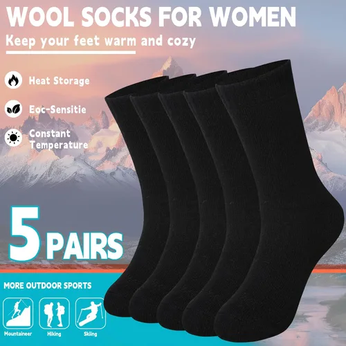 Vista 4 de 5 pares de calcetines de lana para invierno, gruesos, para mujer