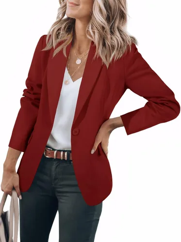Vista 22 de Cicy Bell Blazers casuales para mujer, de manga larga, para el trabajo Albaricoque