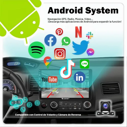 Vista 4 de Para Honda Civic 2006-2011 LHD Quad Core 2G+64G CarPlay Android Navegación Automática Android Estéreo GPS Radio Reverse Cámara Pantalla 10 "IPS 9.8
