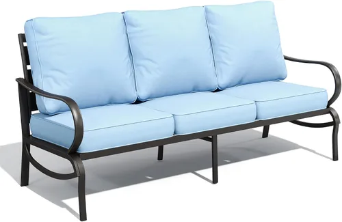 Vista 11 de PHI VILLA Sofá de metal para patio con cojín impermeable extra grueso de 5.75 pulgadas, asiento profundo de 3 plazas y respaldo alto, sofá