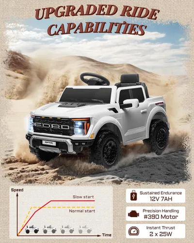 Vista 8 de First Ride On Ford F-150 Raptor - Camión infantil de 12 V, color blanco