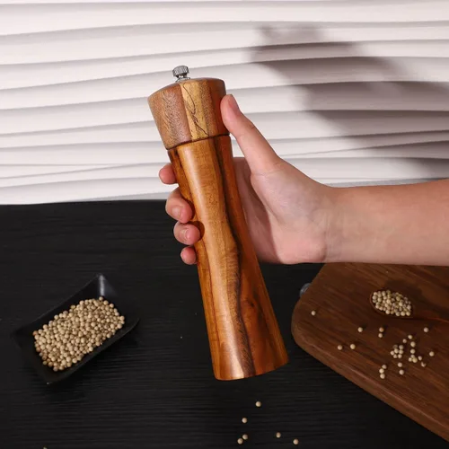 Vista 2 de 2 Pieces Acacia Wood Manual Pepper Grinder and Sea Salt Mill Set Handheld Spice Tool for Kitchen(GStraight Tube)