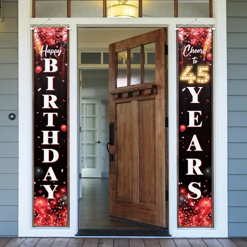 Vista 7 de Letrero de feliz cumpleaños número 10 para puerta, color rojo y negro, decoración temática de fiesta de cumpleaños con purpurina para niños y niñas