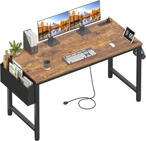 Vista 10 de Lufeiya Escritorio para computadora de 39 pulgadas con toma de corriente, mesa de estudio para adolescentes de 40 pulgadas, escritorio de trabajo