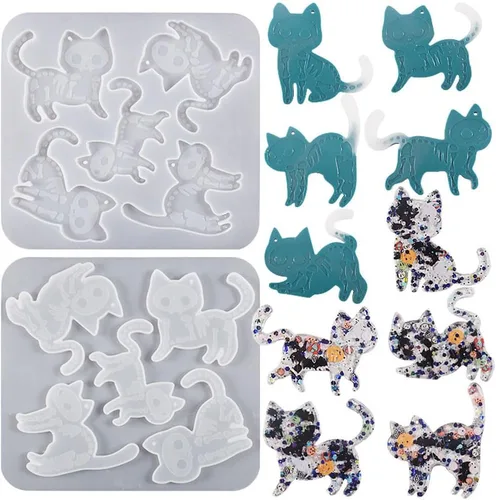 Vista 10 de Molde de resina para gatos, lindos moldes de silicona epoxi para colgante, molde de fundición para joyería de bricolaje, collar, aretes, ornamento