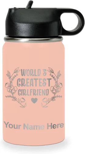 Vista 42 de LaserGram Botella de agua personalizada, World's Greatest Girlfriend, acero inoxidable de doble pared aislada al vacío con popote superior, regalo