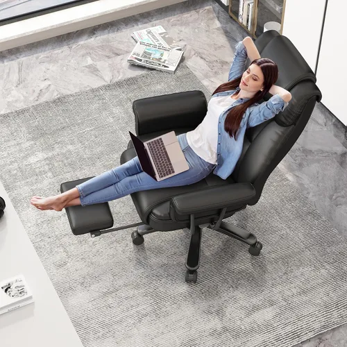 Vista 9 de GYI Silla Criss Cross con Ruedas, Silla de Escritorio de Oficina Reclinable Grande y Alto de 160° con Respaldo Alto, Asiento Ancho, Brazos