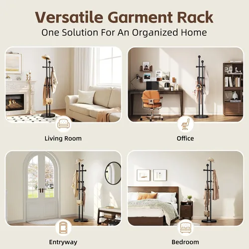 Vista 5 de Uniclinens Perchero de madera independiente – Perchero independiente resistente, perchero de madera con 6 ganchos, aspecto creativo de rama de árbol
