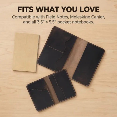 Vista 3 de Rustique 3-in-1 Leather Field Notes Cover Set with Card Holder Wallet & Free Notebook Gift Boxed Pocket Travel Journal Organizer for Moleskine