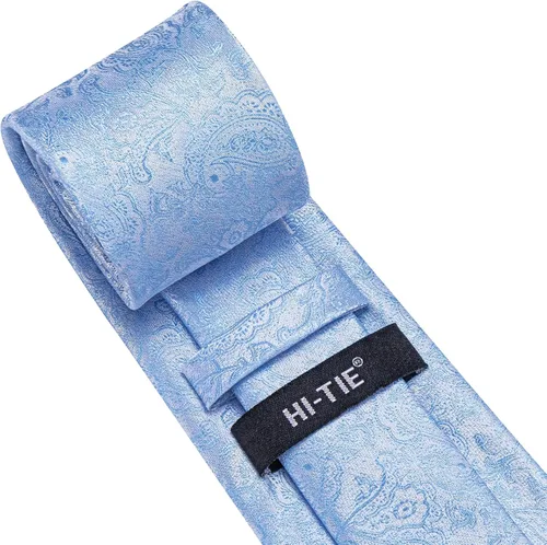 Vista 32 de Hi-Tie Corbatas de seda para hombre, diseño de cachemira a rayas, con bolsillo, gemelos cuadrados, conjunto formal de negocios