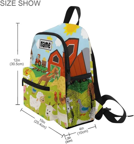 Vista 3 de Glaphy Mochila personalizada con nombre para niños, animales de granja, vaca, llama, caballo, cerdo, caricatura, mochila para niños y niñas pequeños