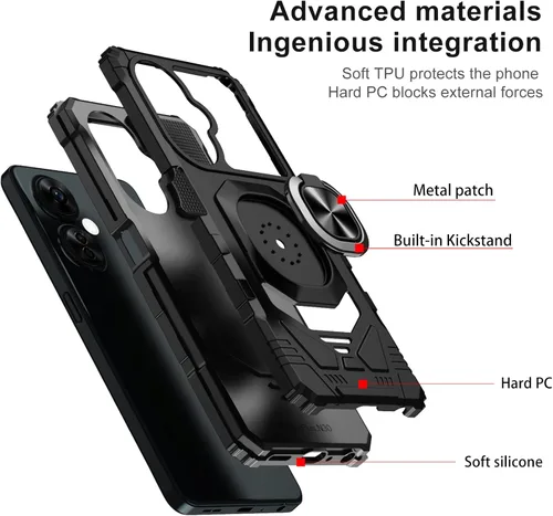 Vista 3 de Ailiber - Funda para OnePlus Nord N30 5G, protector de pantalla, color negro Flexible Stable Ring Kickstand Holder Military-Grade Drop Protection
