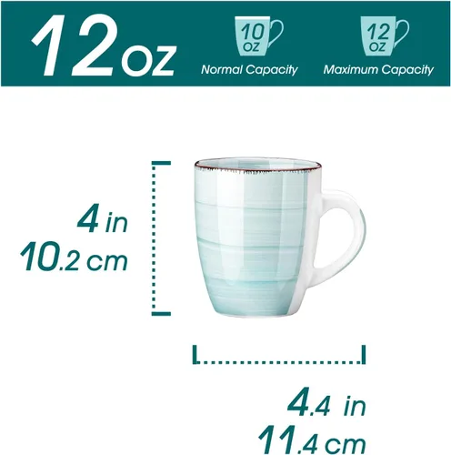 Vista 2 de Vancasso Bonita Juego de 6 Tazas de Café de 12 Oz, Tazas de Cerámica para Cappuccino, Café con Leche, Té, Cacao, Colores Frescos