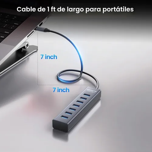 Vista 9 de Adaptador multipuerto USB C a USB Hub, adaptador multipuerto USB C 7 en 1 de aluminio, extensores USB, adaptador USB a USB C para MacBook Pro/Air