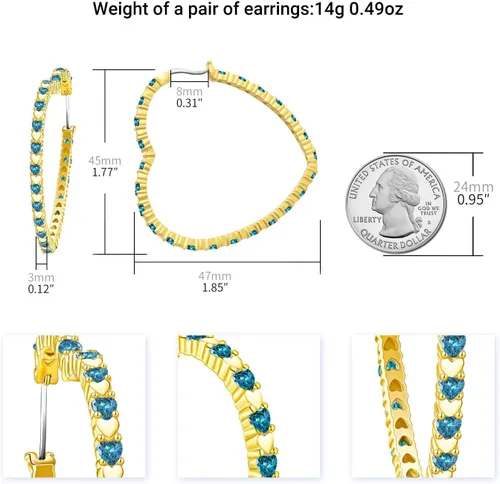 Vista 6 de G&GEMSJEW Gold Big Heart Earrings Women Colorful Cubic Zirconia Big Hoops Earrings 18K Gold Plated Heart-shaped CZ Heart Crystal Earrings