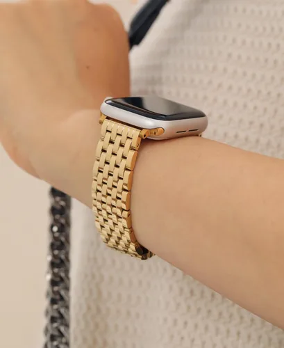Vista 7 de Correa de reloj de siete eslabones para Apple Watch Series 11, 10, 9, 8, 7, 6, 5, 4, 3, 2, 1 y SE 3/2/1 para mujer, elegante correa de metal de Oro