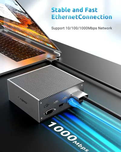Vista 8 de Estación de acoplamiento, QIYO 16 en 2 USB C Docking Station Dual Monitor para MacBook Pro Air (no para M1), Dual 4K HDMI, VGA, 6 USB, RJ45 y lector