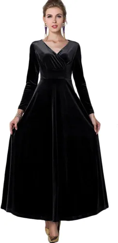 Vista 3 de Urban CoCo - Vestido largo y elástico de terciopelo, con cuello en V, para mujer