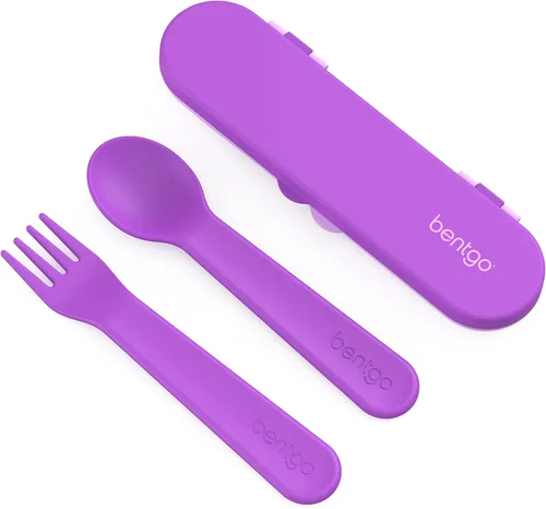Vista 11 de Bentgo Juego de utensilios para niños, tenedor, cuchara y estuche de almacenamiento de plástico reutilizable, materiales sin BPA, asas de fácil